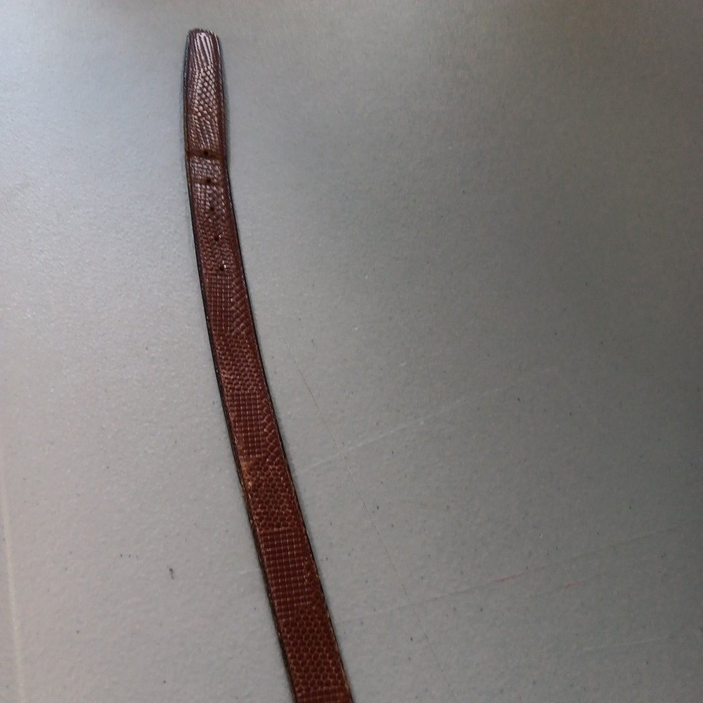 VTG Reptile Leather Belt Womens Size 38 Cognac Red Brass Square Buckle Old Money - Picture 9 of 12